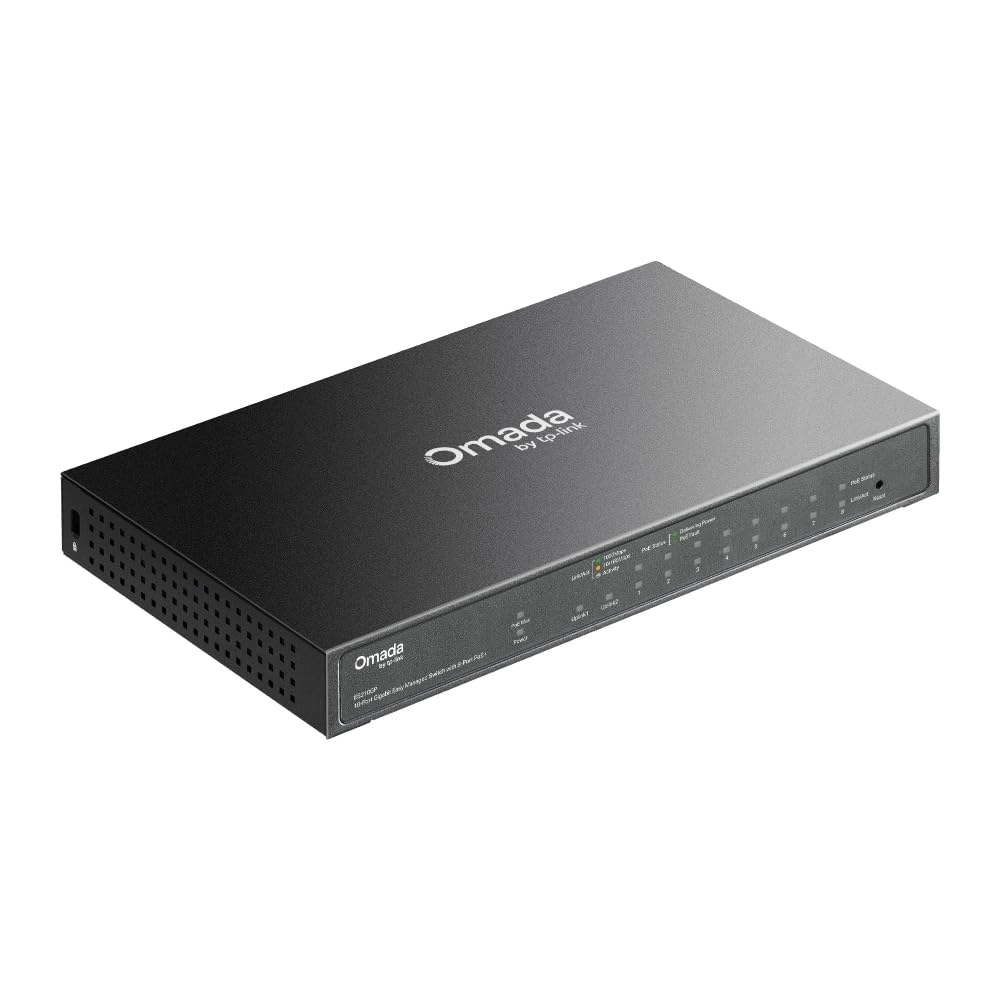 TP-Link Omada Easy Managed Switch 10 Ports Gigabit with 8 PoE+ Ports (8GE +1GE+ 1GE RJ45/SFP Combo port) ES210GP